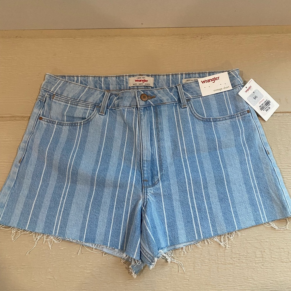 Wrangler Light Blue Striped Denim Cutoff Shorts